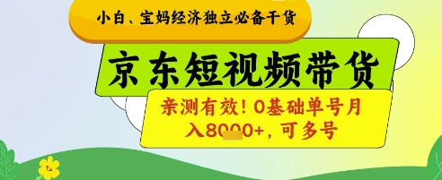 小白宝妈经济独立必备干货，京东短视频带货，亲测有效!0基础单号月入8k+，可多号【揭秘】-网创之家