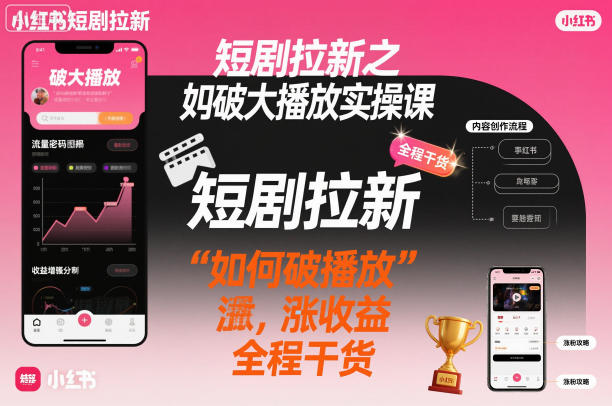 短剧拉新之小红书如何破大播放实操课，如何破播放，涨收益，全程干货-网创之家