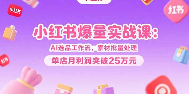 小红书爆量实战课：AI选品工作流，素材批量处理，单店月利润突破25万元-网创之家