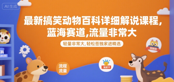 最新搞笑动物百科详细解说课程，蓝海赛道，流量非常大，轻松签独家进精选-网创之家