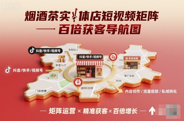 烟酒茶实体店短视频矩阵百倍获客导航图-网创之家