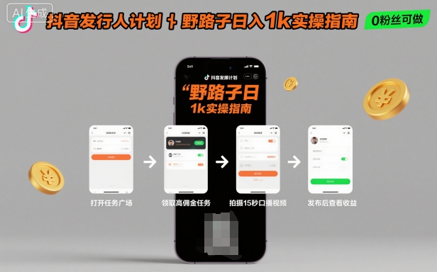 抖音发行人计划全新野路子玩法，随时随地，只要有手机，就能操作，日入1k+【揭秘】-网创之家