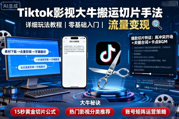 Tiktok影视大牛搬运切片手法，详细玩法教程-网创之家