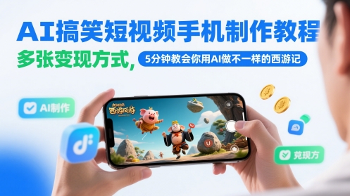 AI搞笑短视频手机制作教程，多张变现方式，5分钟教会你用AI做不一样的西游记-网创之家