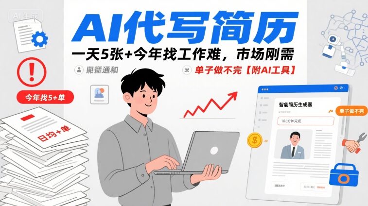 AI代写简历，一天5张+今年找工作难，市场刚需，单子做不完【附AI工具】-网创之家