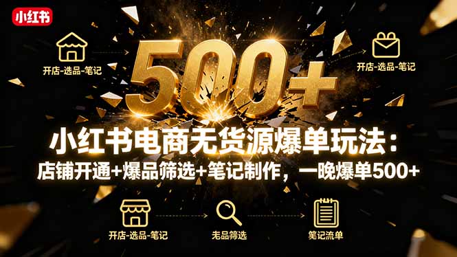 小红书电商无货源爆单玩法：店铺开通+爆品筛选+笔记制作，一晚爆单500+-网创之家
