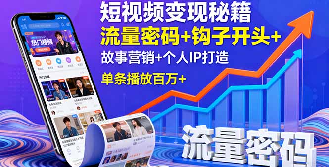 短视频变现秘籍，流量密码+钩子开头+故事营销+个人IP打造，单条播放百万+-网创之家