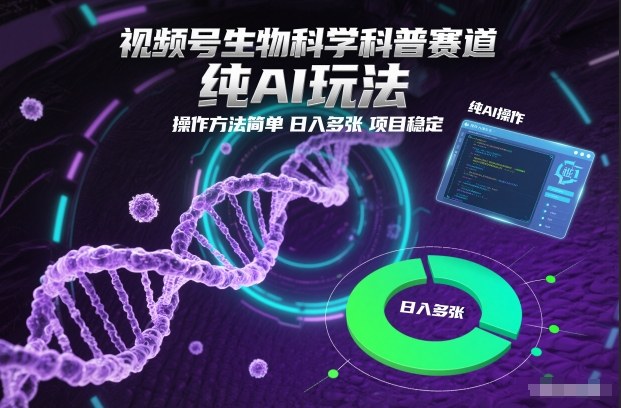 视频号生物科学科普赛道，纯AI玩法，操作方法简单，日入多张，项目稳定-网创之家