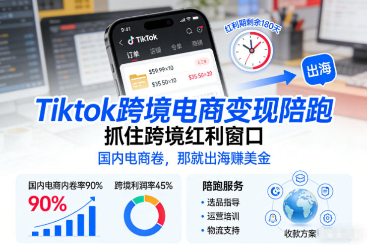 Tiktok跨境电商变现陪跑，抓住跨境红利窗口，国内电商卷，那就出海賺美金-网创之家
