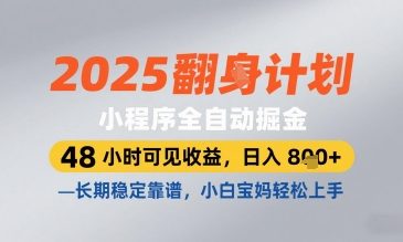 2025小程序全自动掘金，48 小时可见收益，日入8张，长期稳定靠谱，小白宝妈轻松上手【揭秘】-网创之家