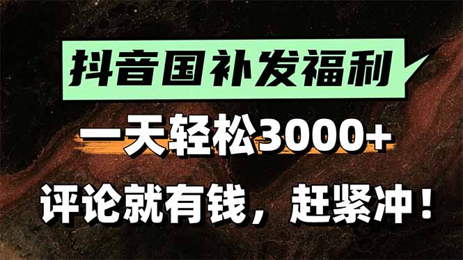 一天轻松3000+，抖音国补福利！评论就有钱，还有额外躺赚！-网创之家