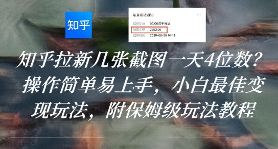 知乎拉新几张截图一天4位数？操作简单易上手，小白最佳变现玩法，附保姆级玩法教程-网创之家