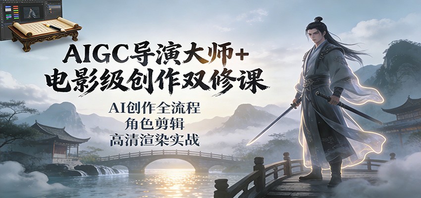 AIGC导演大师+电影级创作双修课：AI创作全流程、角色剪辑、高清渲染实战-网创之家