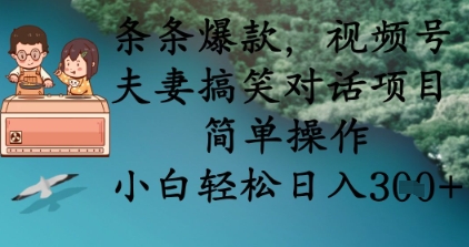 条条爆款，视频号夫妻搞笑对话项目，简单操作，小白轻松日入3张+-网创之家