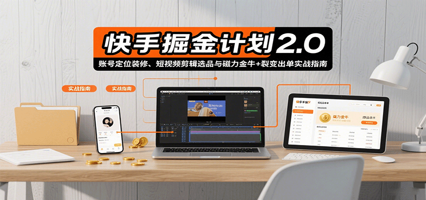 快手掘金计划2.0，账号定位装修、短视频剪辑选品与磁力金牛+裂变出单实战指南-网创之家