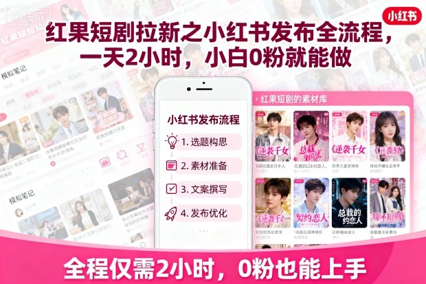 红果短剧拉新之小红书发布全流程,一天2小时,小白0粉就能做-网创之家
