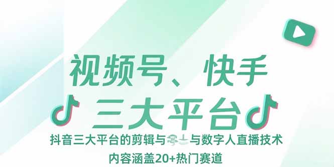 视频号、快手、抖音三大平台的剪辑与数字人直播技术，内容涵盖20+热门赛道-网创之家