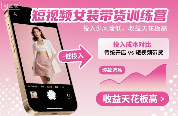 短视频女装带货训练营，投入少风险低，收益天花板高-网创之家