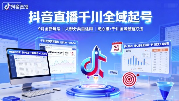 抖音直播千川全域起号，9月全新玩法，大部分类目适用，随心推以及千川全域最新打法-网创之家