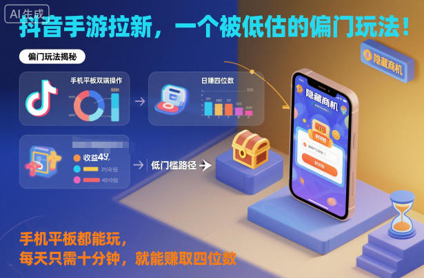 抖音手游拉新，一个被低估的偏门玩法！手机平板都能玩，每天只需十分钟，就能賺取四位数【揭秘】-网创之家