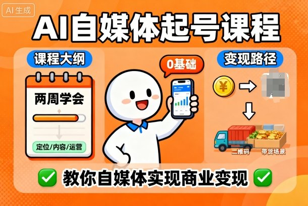 AI自媒体起号课程,0基础小白两周学会,教你自媒体实现商业变现-网创之家