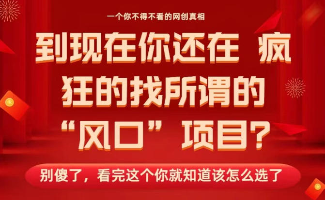马上26年了，你还在找所谓的风口项目？别傻了，看完这个你全都懂了！【揭秘】-网创之家