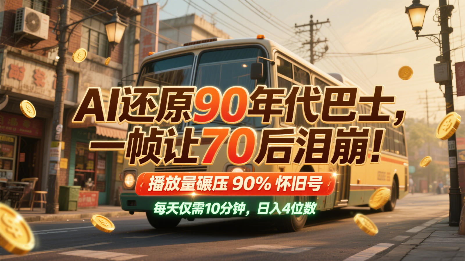 AI还原90年代巴士，一帧让70后泪崩！播放量碾压90%怀旧号，每天10分钟，日入4位数-网创之家