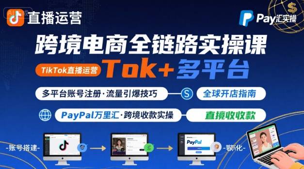 跨境电商线上课，TikTok 直播运营 + 多平台账号注册 + PayPal 万里汇实操教程-网创之家