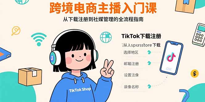 跨境电商主播入门课，TikTok下载注册，支付工具配置，社媒账号管理全流程-网创之家