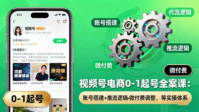 视频号电商0-1起号全案课:账号搭建+推流逻辑+微付费调整,等实操体系-网创之家