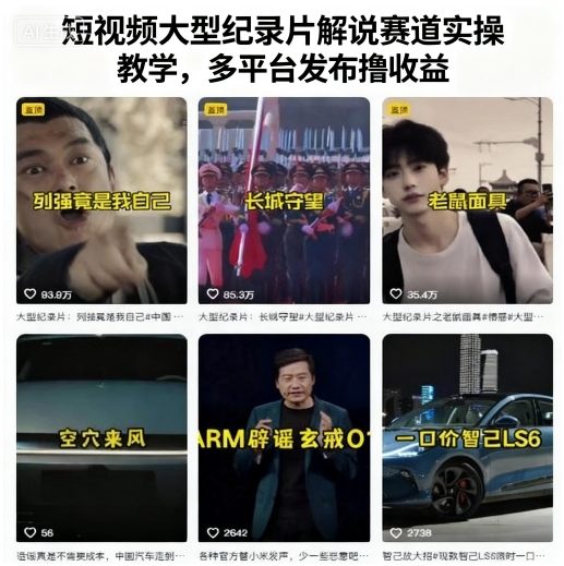 短视频大型纪录片解说赛道实操教学，多平台发布撸收益-网创之家