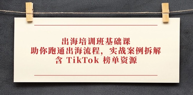出海培训班基础课，助你跑通出海流程，实战案例拆解，含 TikTok 榜单资源-网创之家