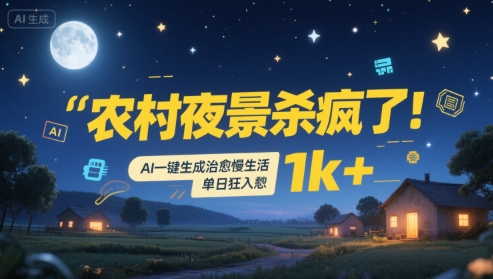 农村夜景杀疯了！AI一键生成治愈系慢生活，单日狂入1k+-网创之家