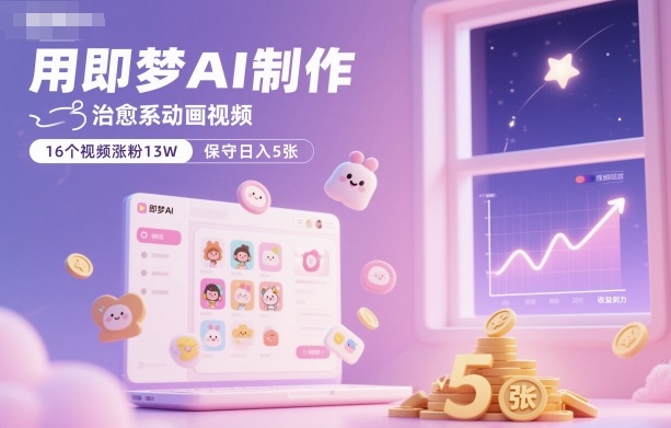 用即梦AI制作治愈系动画视频，16个视频涨粉13W，保守日入5张-网创之家
